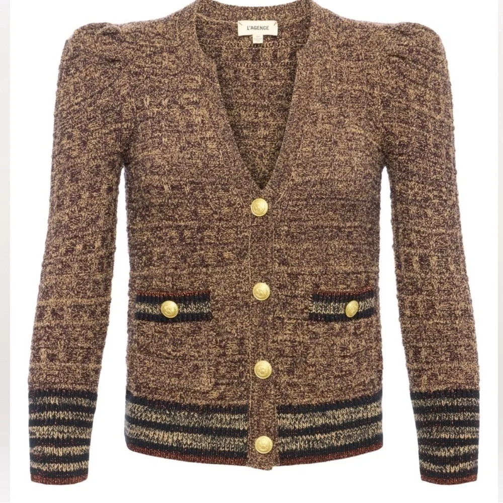 L'Agence Jenni Brown Puff Sleeve Cardigan - Picture 7 of 11